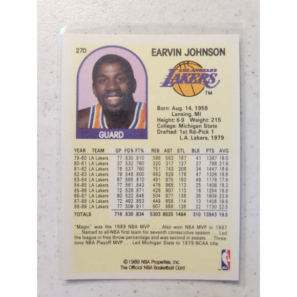Earvin Magic Johnson 1989-1990 NBA Hoops #270 - Los Angeles Lakers - NBA HOF - Picture 2 of 2